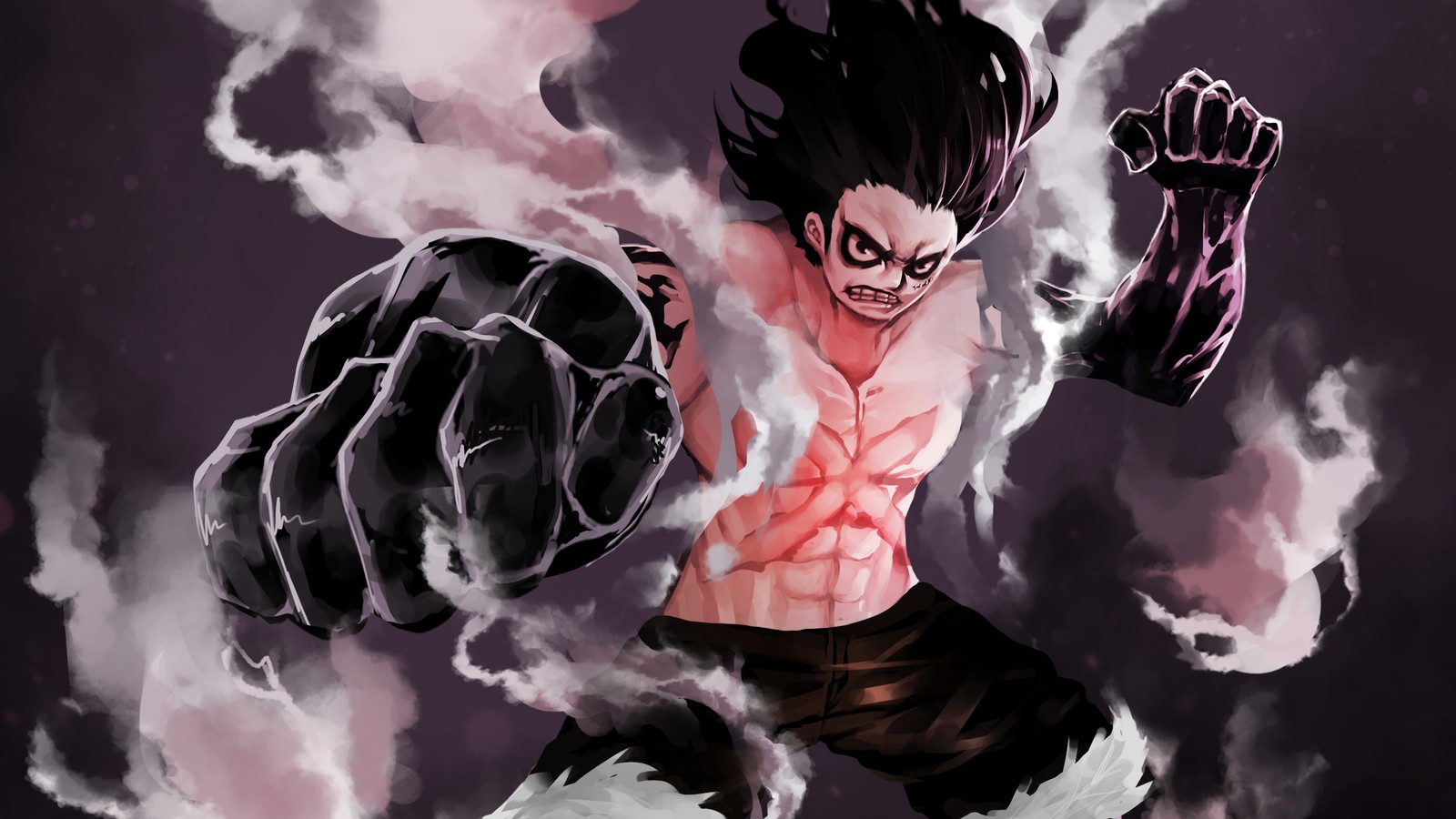 Un dessin d'un homme avec un poing dans la main (monkey d luffy, homme serpent, gear fourth, art, one piece)