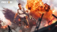 Scène d'action dynamique dans Garena Free Fire : Un soldat au milieu des explosions