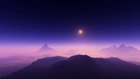 Moonlit Foggy Landscape: Aerial Nighttime Serenity