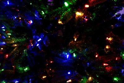 Décor de sapin de Noël vibrant illuminé par des lumières colorées