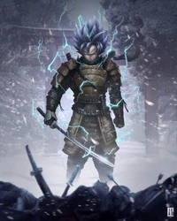 Samurai Goku: Thunderous Warrior in a Snowy Realm