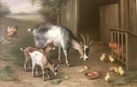 pintura al óleo, arte, obra de arte, cabras, cabra