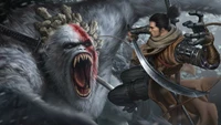 guardian ape, sekiro shadows die twice, wolf, boss fight, games wallpaper