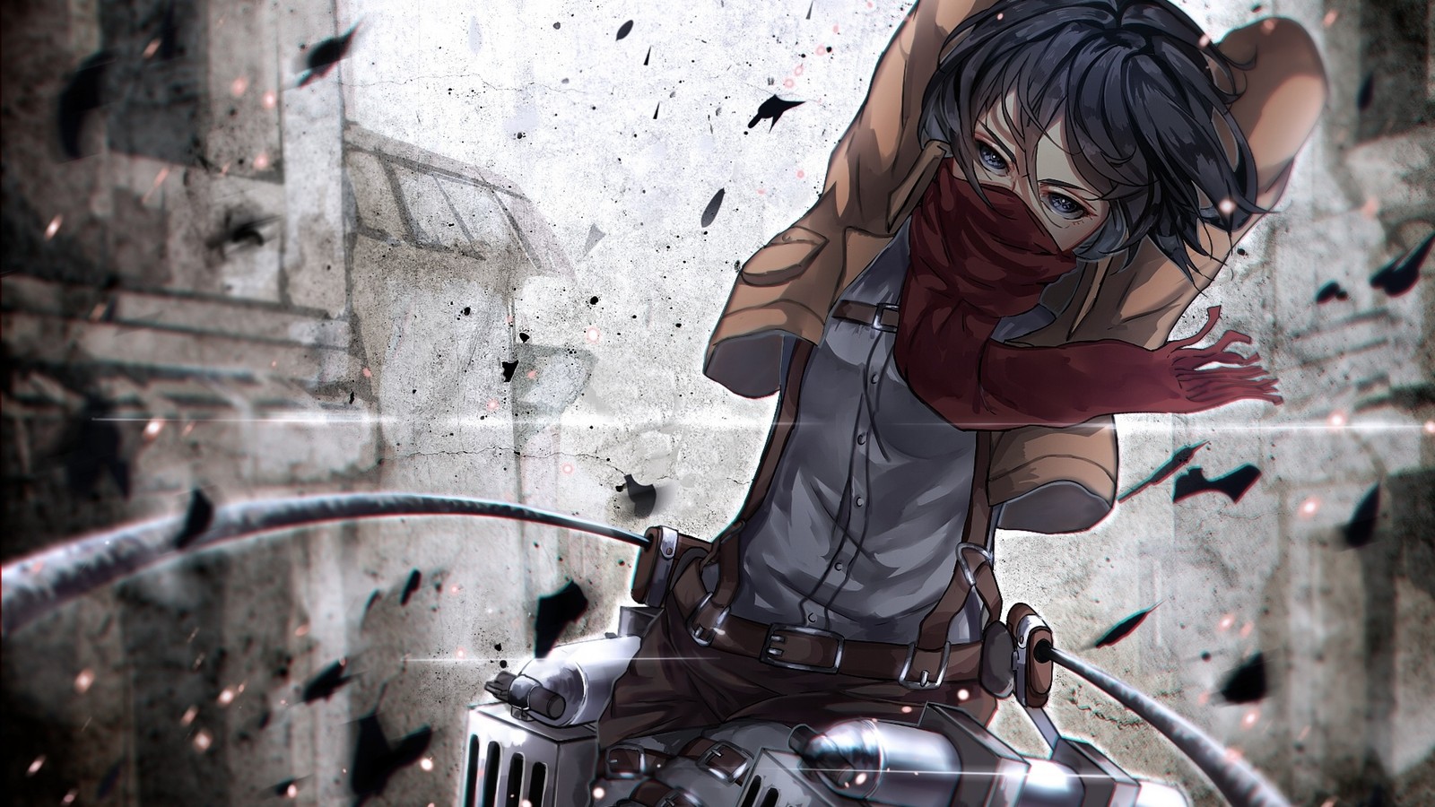 Anime, um homem com um lenço na cabeça pilotando uma motocicleta (mikasa ackerman, levi, attack on titan, anime, vídeo)