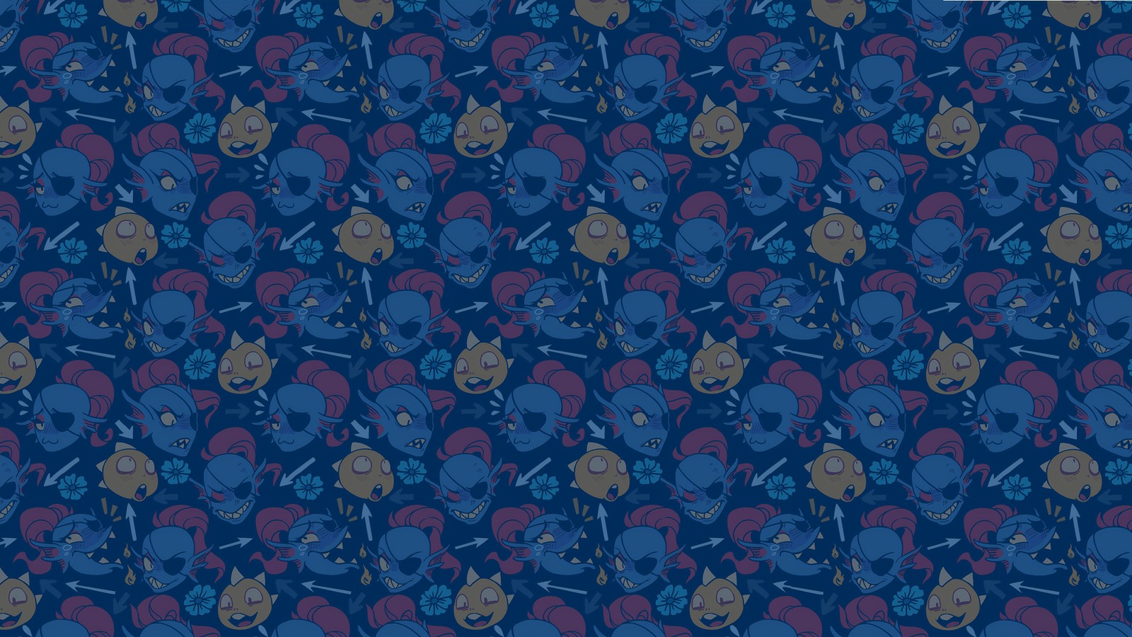 A blue and red pattern with a bunch of cartoon characters (undertale, abstract art, art, digital art, design)