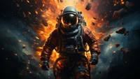 Brave Astronaut Amidst a Fiery Cosmic Explosion