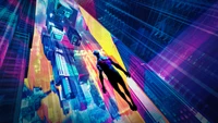 Dynamic Cityscape with Spider-Man in a Vibrant Neon Realm