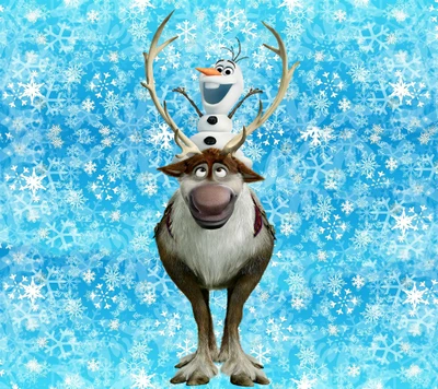 Olaf e Sven contra um fundo nevado do Disney Frozen (2013)