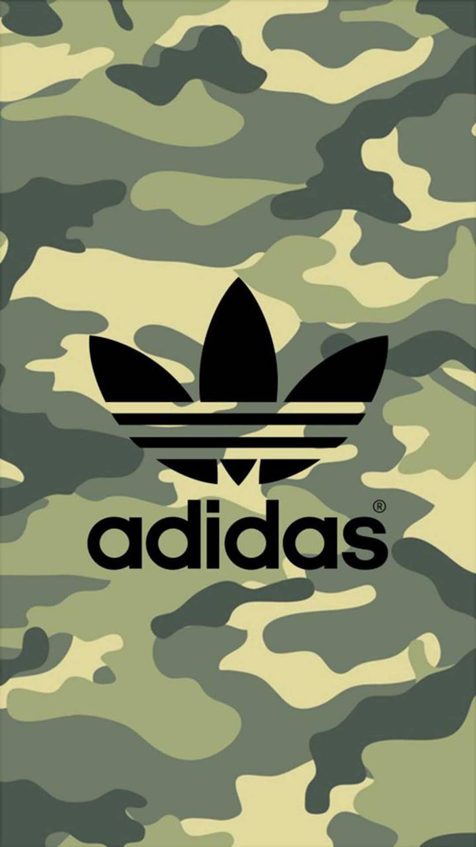 Un primer plano de un papel tapiz de camuflaje con un logotipo negro de adidas. (afortunado, supreme)