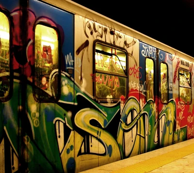 Arte vibrante de graffiti no metrô de 2014