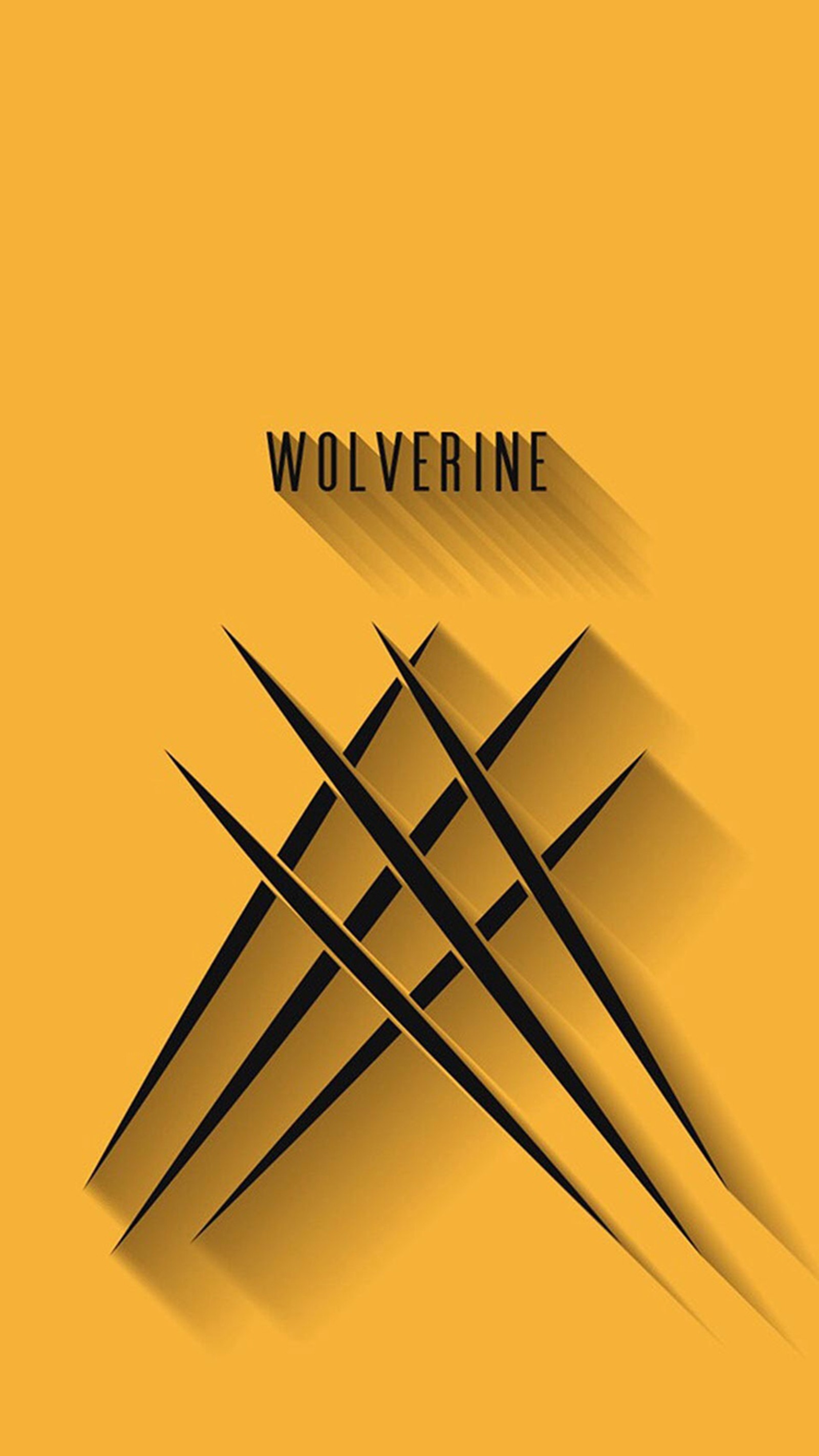 Wolverine logo with long shadow on yellow background (avengers, marvel, superhero, wolverine, x men)