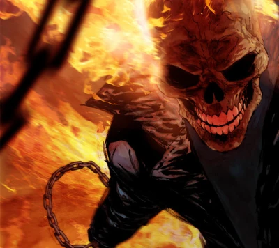 Ghost Rider: Calavera Ardiente y Cadenas en una Escena de Juego de Horror