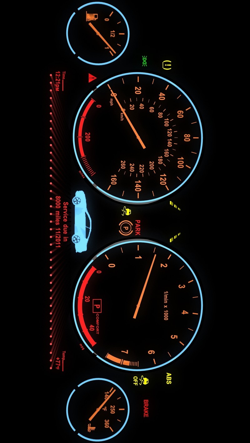 Un gros plan d'un tableau de bord de voiture avec une horloge et une voiture dessus (gy6, mj8)