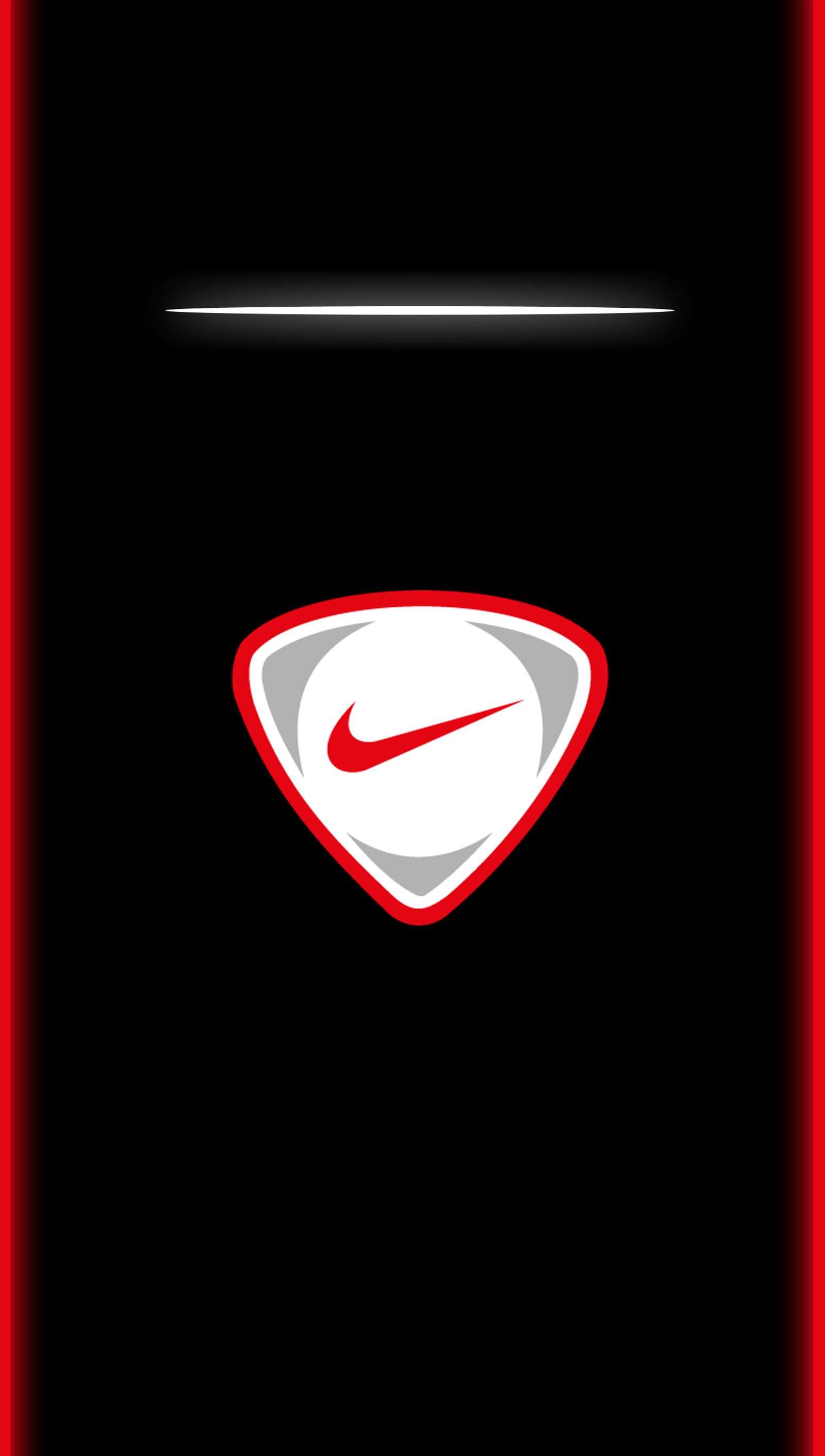 Eine nahaufnahme eines rot-weißen logos auf schwarzem hintergrund (sperrbildschirm, nike)