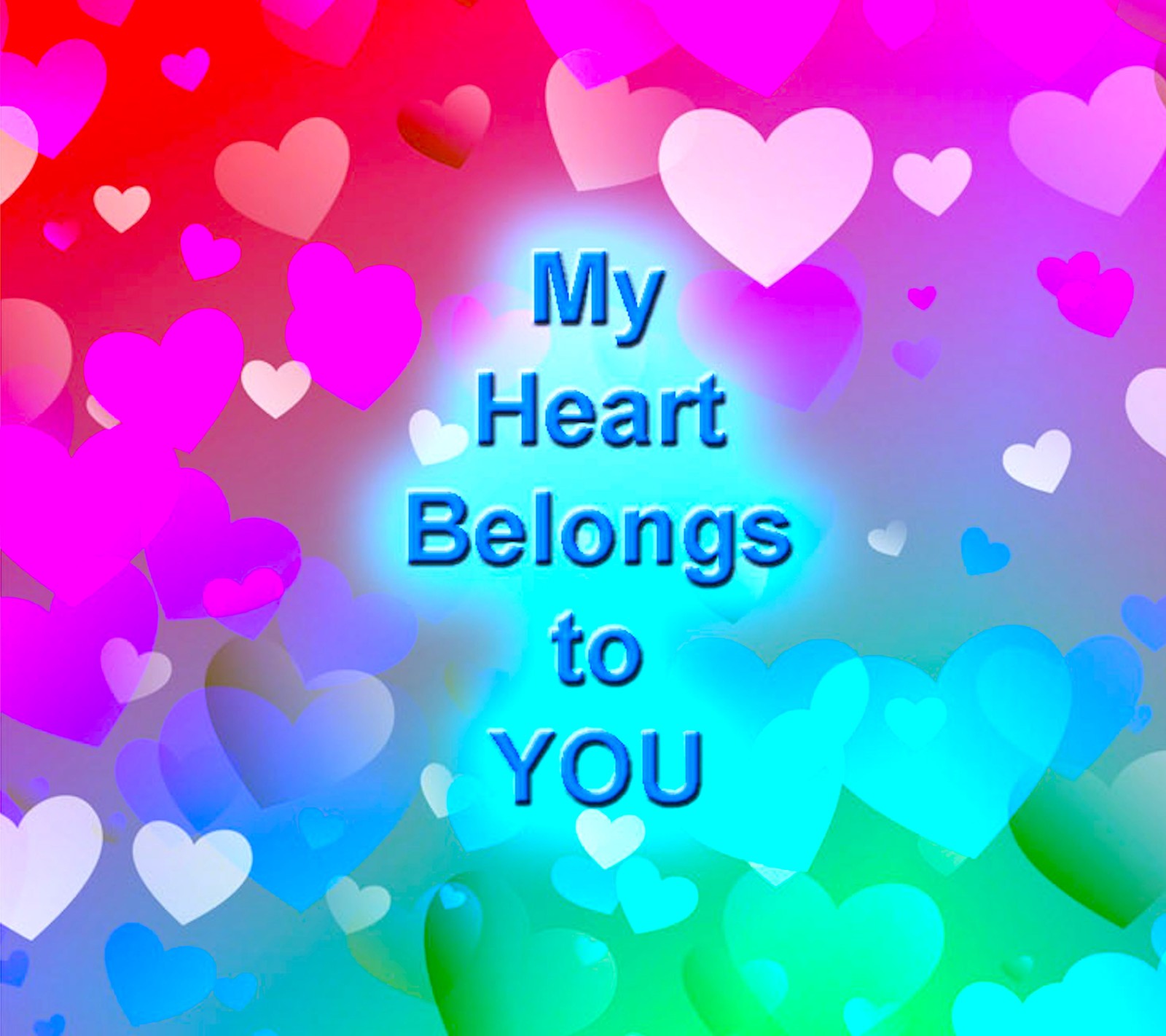 A close up of a colorful background with hearts and a quote (heart, love, romance, valentine)