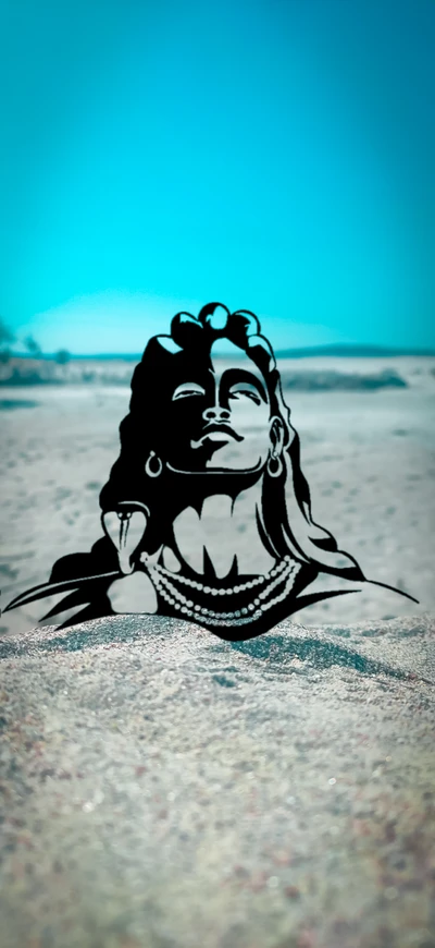 Silhouette von Lord Shiva vor einem ruhigen blauen Himmel.