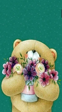 bear, bouquet, cute, flowers, for you wallpaper