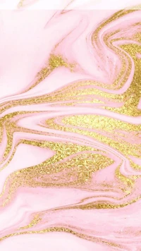 Elegant pink marble with swirling patterns accented by golden highlights.