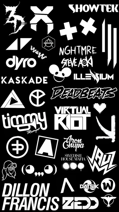 Collage de logos d'artistes EDM et de branding de DJ