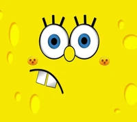 Bob Sponge with Expressive Face on Yellow Background