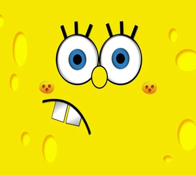 Bob Sponge with Expressive Face on Yellow Background