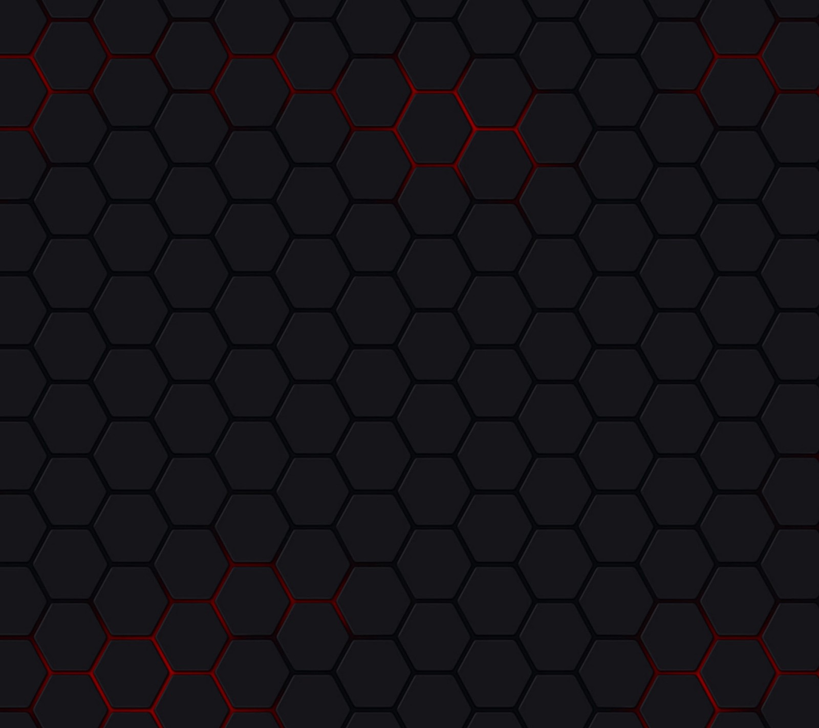 Un gros plan d'un motif hexagonal noir et rouge (motif, mur)