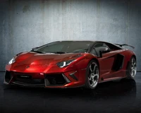 Auffälliger roter Lamborghini Aventador vor einer rauen Kulisse