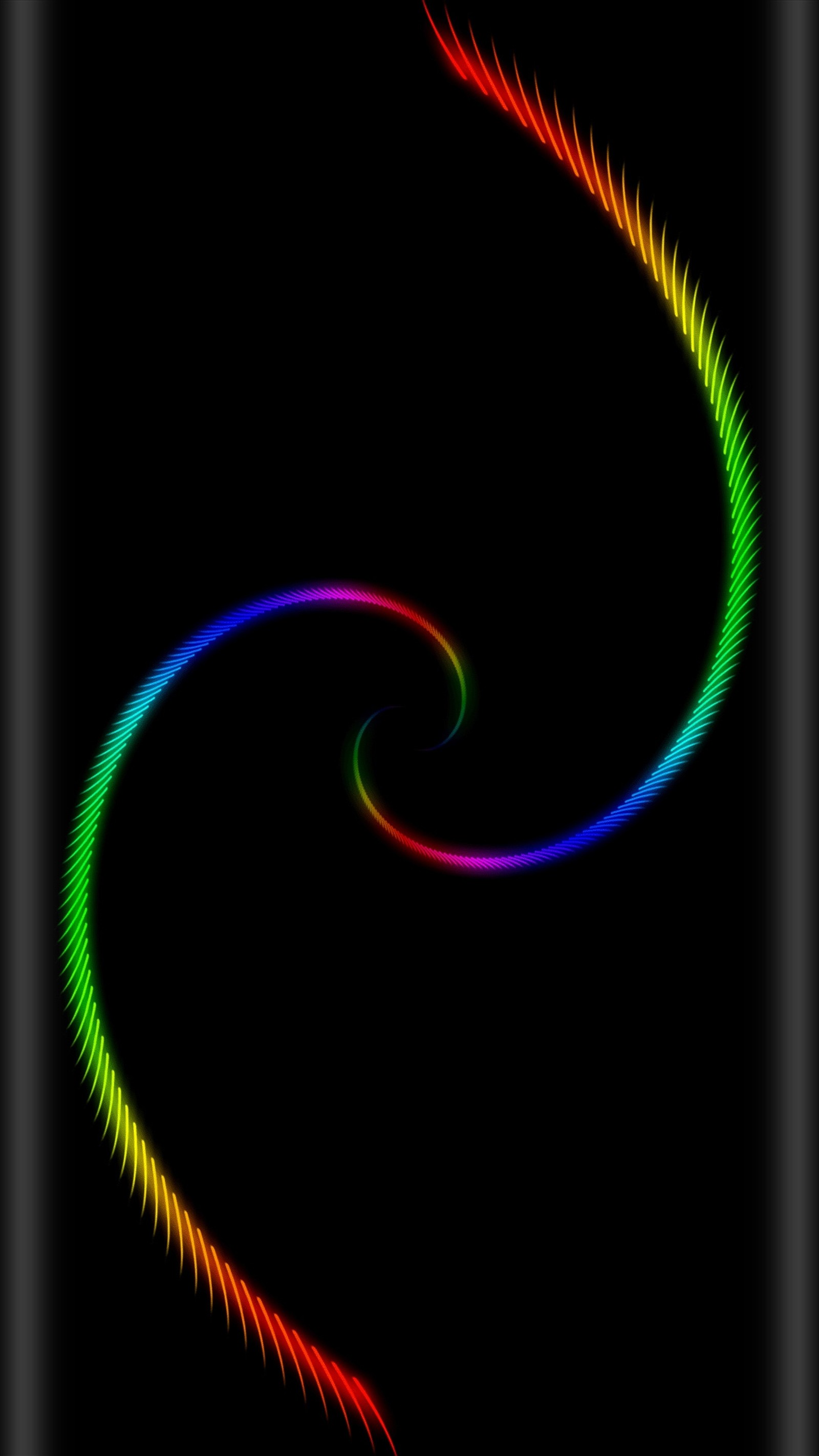 Espiral de arco-íris em um fundo preto (abstrato, fundo preto, colorido, estilo de borda)