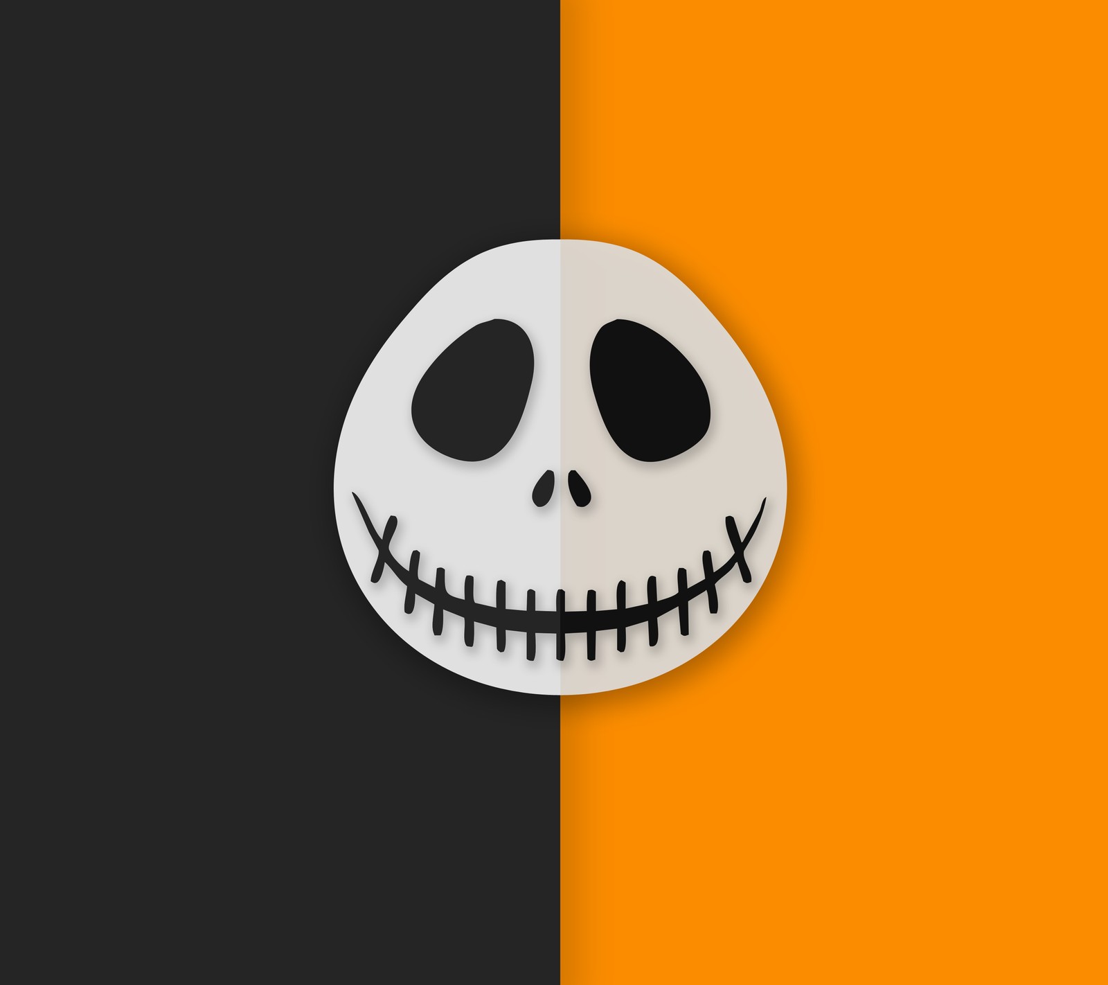 Eine nahaufnahme eines weißen und schwarzen schädels auf einem gelb-schwarzen hintergrund (schwarz, halloween, jack skellington, material, orange)