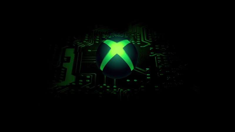 Близкий план компьютерной печатной платы с зеленым логотипом x (xbox, amoled, темная эстетика, светящийся, черный фон)