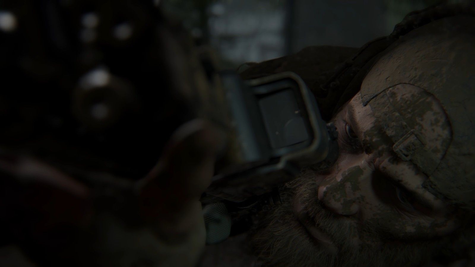 Quelqu'un tient un téléphone portable devant son visage avec une expression creepy (ghost recon breakpoint, jeu vidéo, nomade, anthony perryman)