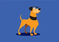 Playful Cartoon Dog Character on Blue Background