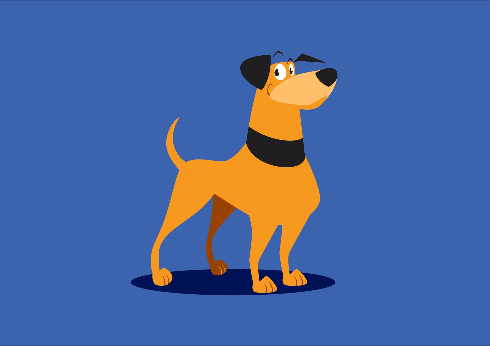 A cartoon dog with a collar standing on a blue background (dog, cat, puppy, dog walking, dog breed)