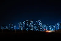 ciudad, noche, oscuridad, panorama, ligero