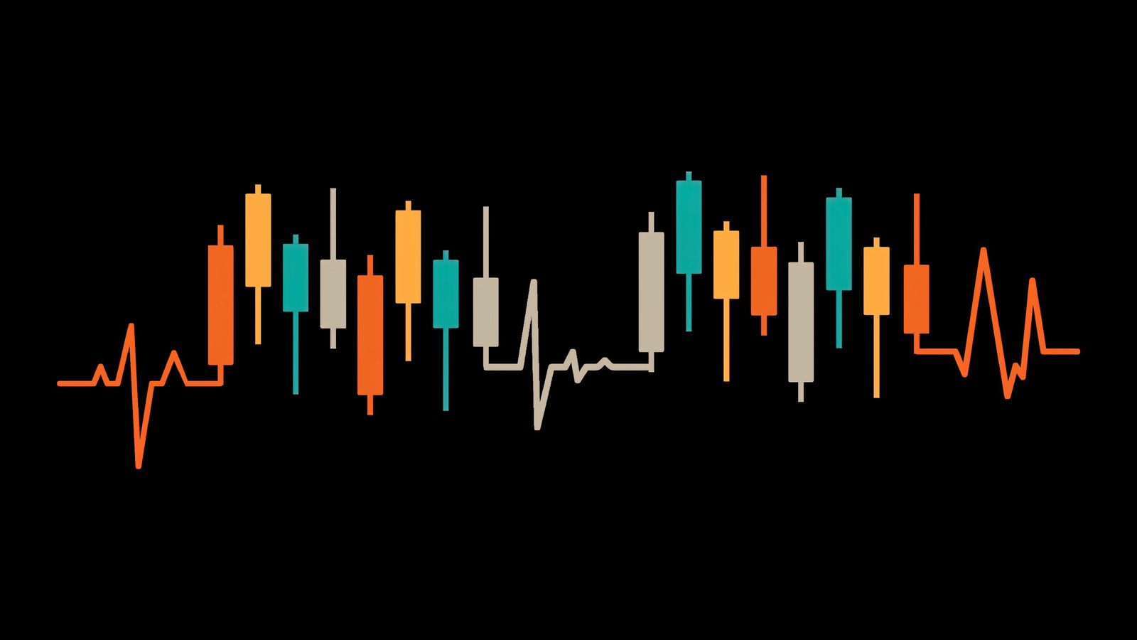 Um fundo preto com um gráfico de velas e um batimento cardíaco (gráfico de velas de batimento cardíaco, day trading, padrão de velas, mercado de ações, amoled)