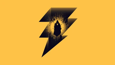 Minimalistisches Black Adam-Logo mit Blitz-Hintergrund