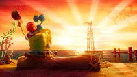 Bob l'éponge et Gary profitent d'un coucher de soleil dans "Le film Bob l'éponge : Sponge on the Run