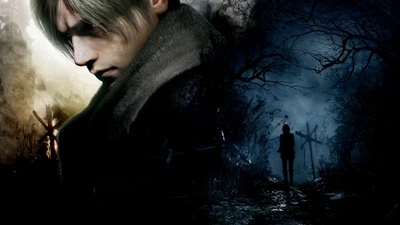 Leon Kennedy em Terreno Sombreado - Arte do Jogo Resident Evil 4