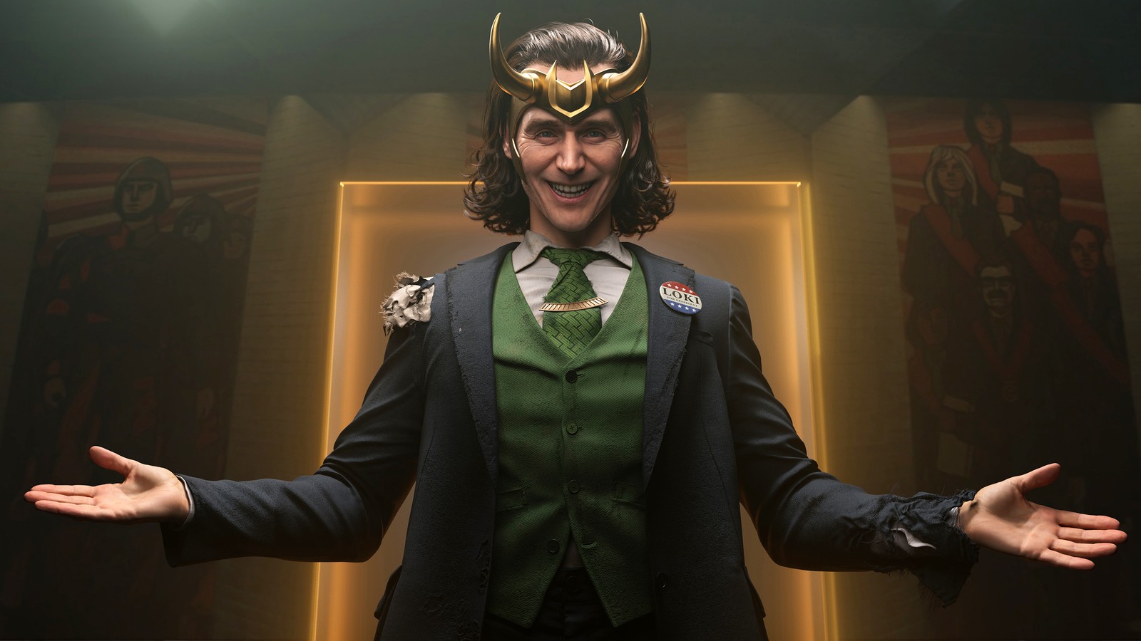 Un hombre árabe en traje y corbata con cuernos en la cabeza (loki, tom hiddleston, marvel comics, películas, fondo de pantalla 4k)