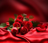 Romantic Red Roses on Silk