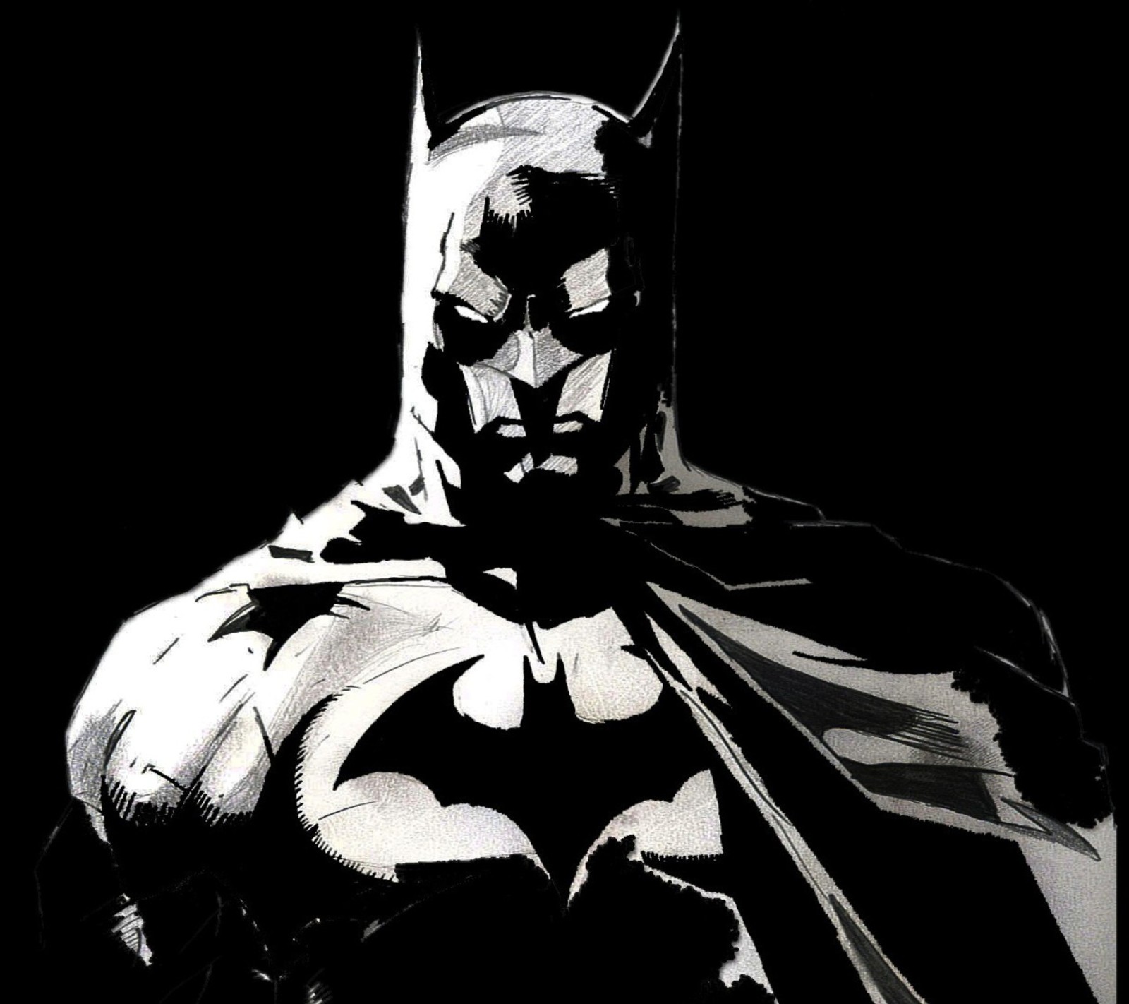 Batman en noir et blanc par le chevalier noir (attitude, batman, bat man, bande dessinée, génial)