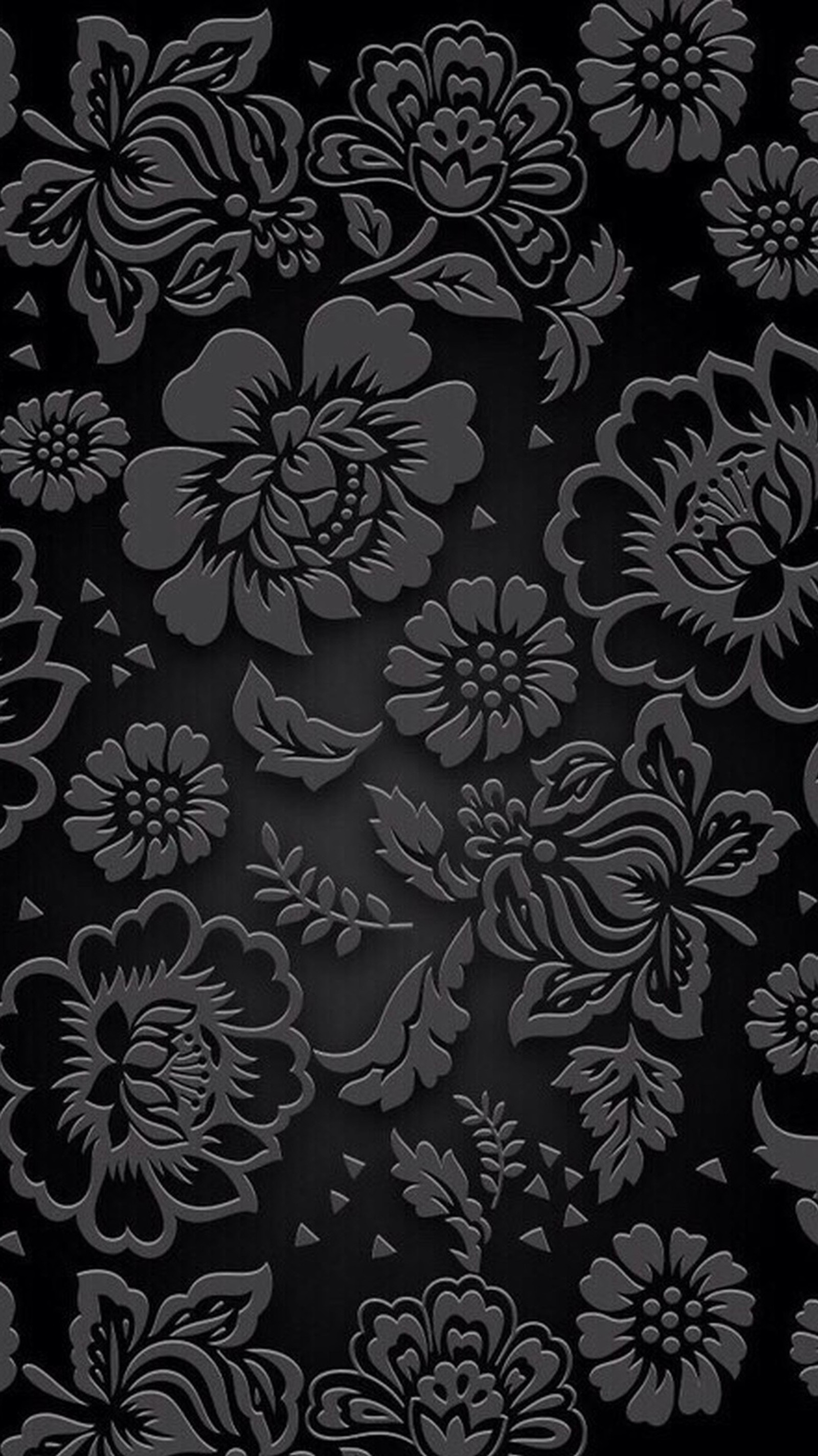 Un primer plano de un patrón floral en blanco y negro sobre un fondo negro (3d, flores)