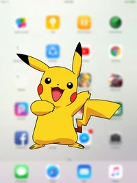 Pikachu feiert zwischen App-Icons