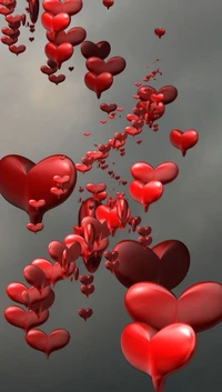 floating, hearts, love, red wallpaper