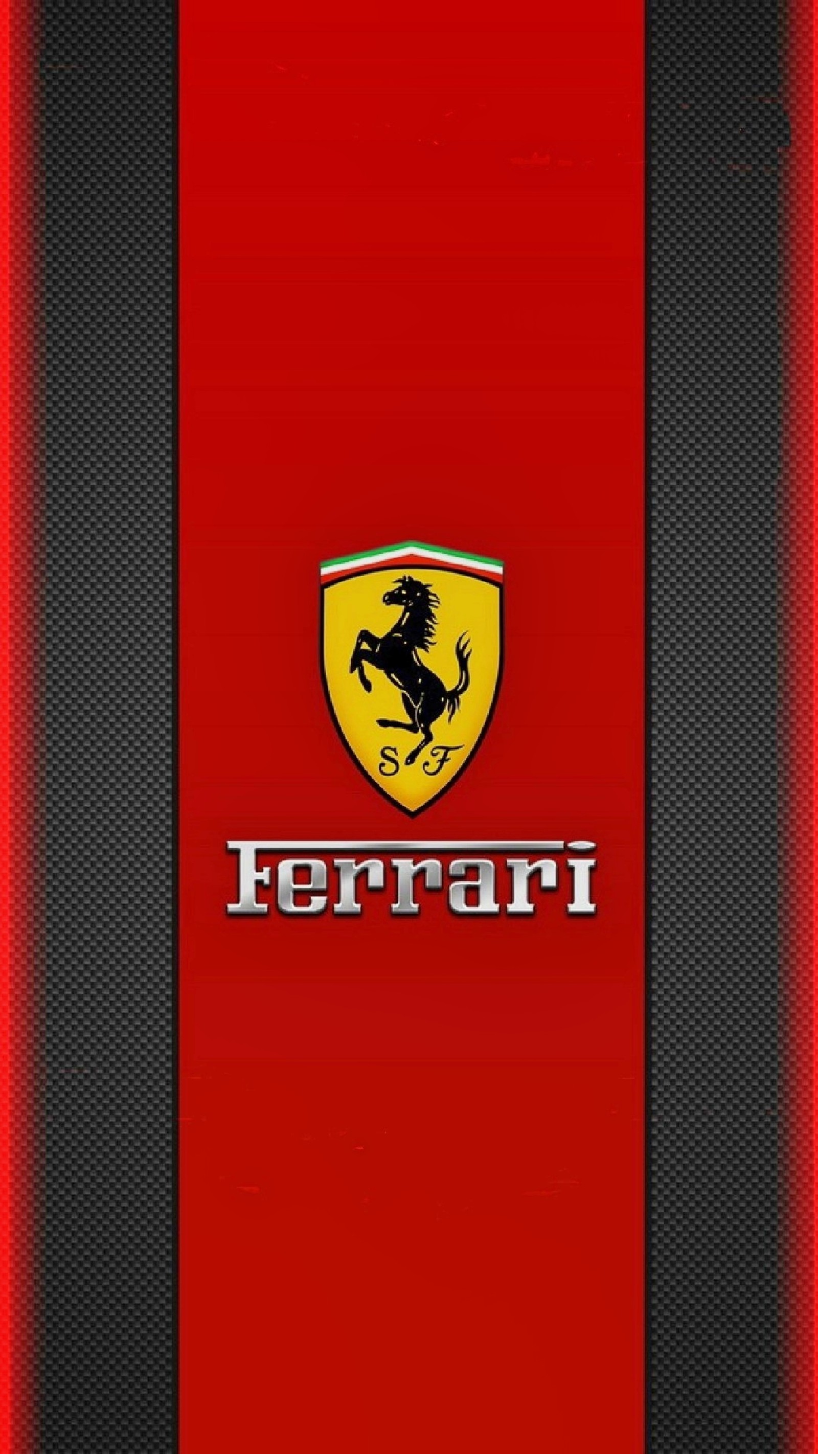 Logo ferrari sur un fond rouge avec une bande noire (bord, rouge)