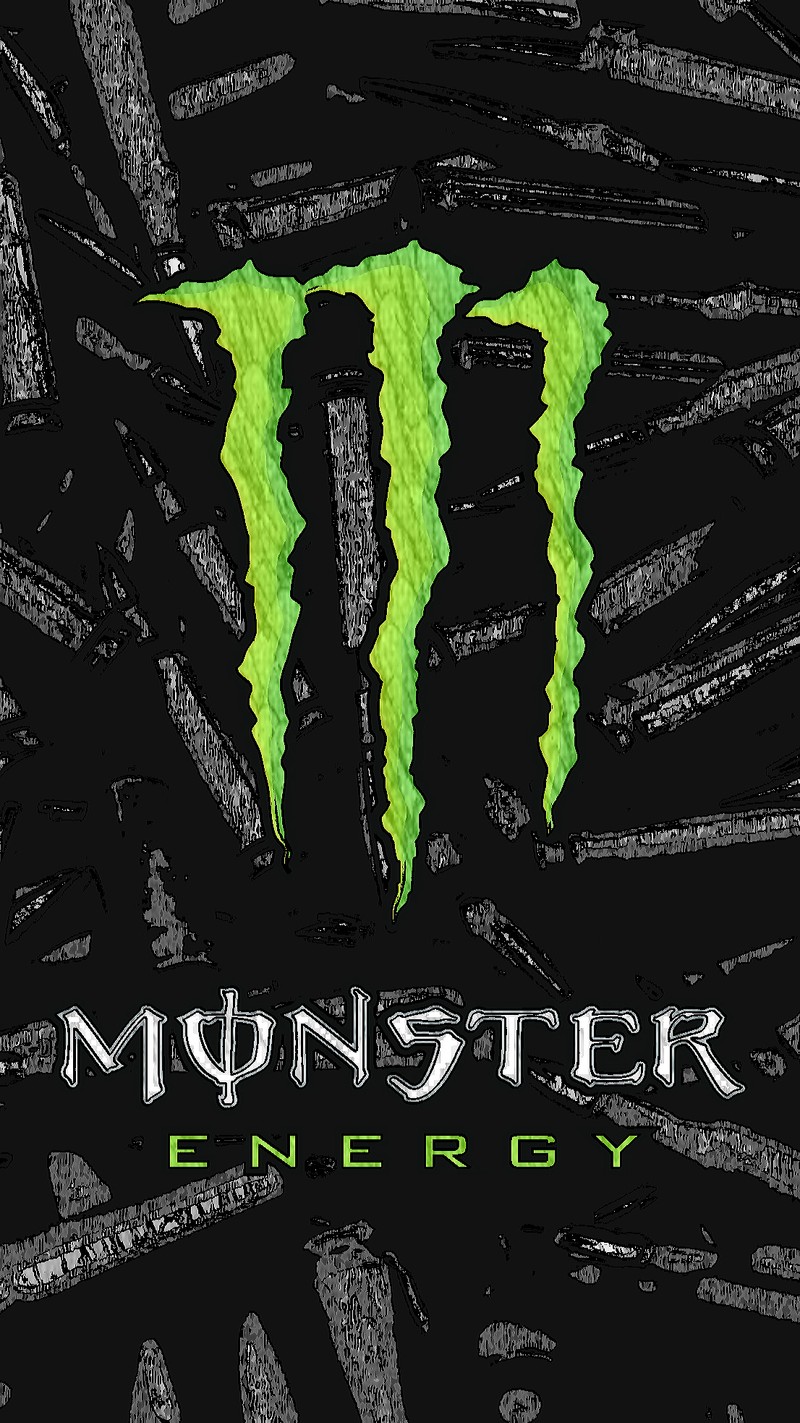 Близкий план логотипа monster energy на чёрном фоне (пули, энергия, оружие, монстр, монстр энергия)