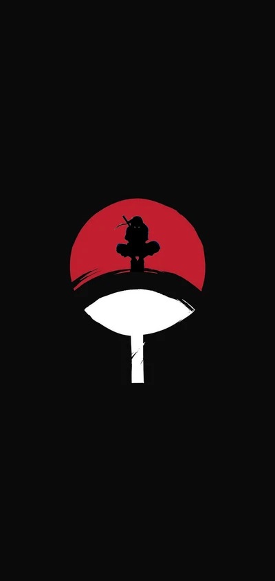 Silhouette von Uchiha Itachi gegen einen roten Mond - Anime Hintergrund