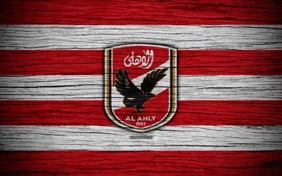 Logotipo do Al Ahly SC em fundo listrado vermelho e branco