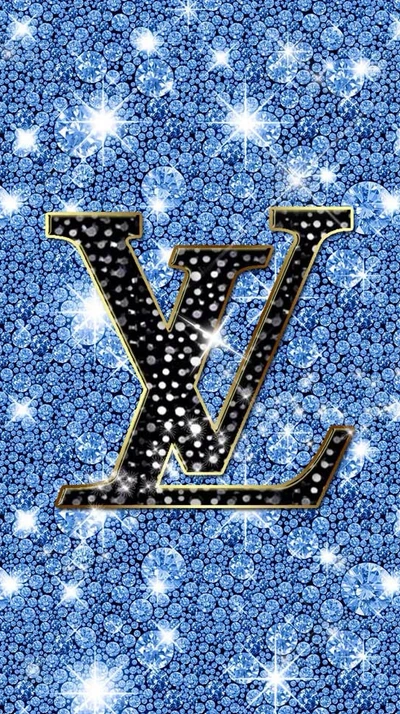 Logo étincelant de Louis Vuitton sur un fond bleu scintillant