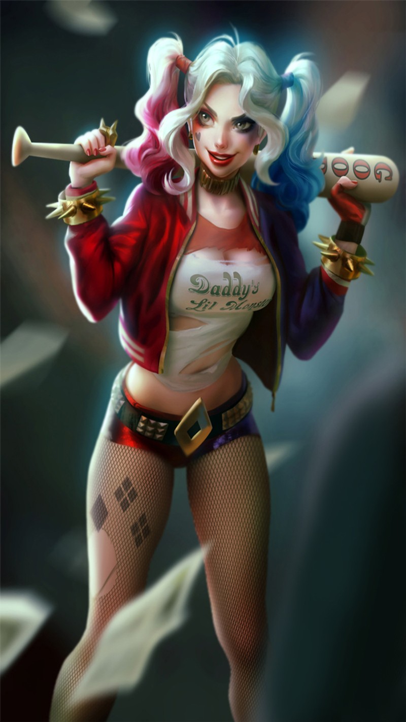 Харли - женский персонаж с бейсбольной битой. (digitalpaint, харлей, harley, отряд самоубийц)